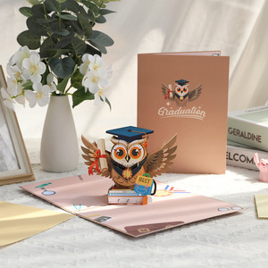 การ์ดอวยพรป๊อปอัป3D ออกแบบได้ตามต้องการการ์ดอวยพรนกฮูกสำหรับจบการศึกษาฤดูกาล - Product Image 2