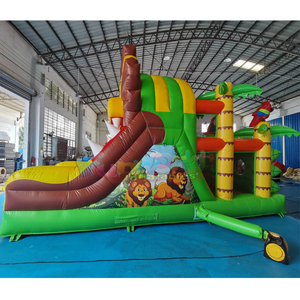 Castillo inflable con tobogán y pista de obstáculos de jungla para fiestas infantiles al aire libre, estilo zoológico. - Product Image 5