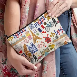 Sac de maquillage en toile <span class=keywords><strong>à</strong></span> la mode parisienne - Pochette multifonctionnelle <span class=keywords><strong>à</strong></span> fermeture éclair pour bijoux et rangement de <span class=keywords><strong>voyage</strong></span> - Product Image 4