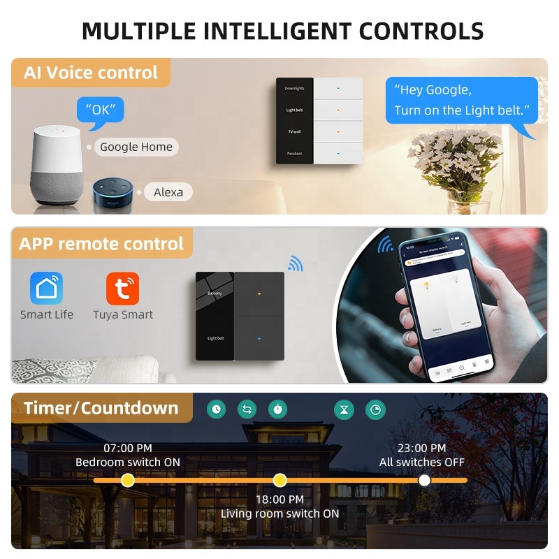 Tuya WiFi Smart Home Product DIY Name Wall Lighting Switch with LED Display Panel 86x86mm 1 2 3 4 Gang Controller · image 5