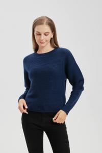 Pull en cachemire 100% pur pour femme, bleu marine, col rond, manches longues, tricot côtelé - Product Image 3