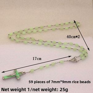 Mecrt Catholic Rosary Crucifix Luminous Christian Cross Necklace In-Stock 59 Fluorescent Color Fashion Beaded Necklace - Product Image 6
