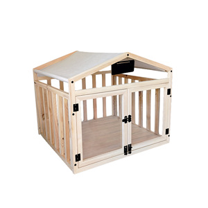 Casa para mascotas de madera maciza, jaula rectangular para perros, cama duradera para perros pequeños, medianos y grandes, madera natural, marrón oscuro, negro oscuro - Product Image 5