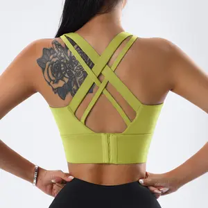 Wholesale Plus Size Breathable Hollow Out Support Cross Back Fashion Training Soft Plus Size Yoga Gym Sports Bras Top For Women