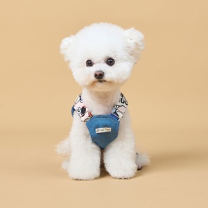 可愛いデニム製ペット用オーバーオール、調節可能なストラップと漫画柄のポケット付き、犬猫用卸売 - Product Image 1