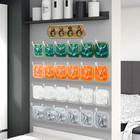 Crochet mural adhésif robuste à six rangées en plastique étanche pour manteaux, chapeaux, personnalisable pour armoire, cuisine, chaussures, sacs de nettoyage, sacs doubles