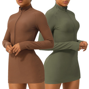 Sm2332 abito da Tennis sportivo a coste <span class=keywords><strong>con</strong></span> <span class=keywords><strong>mezza</strong></span> cerniera a maniche lunghe abito da Tennis da Golf ad asciugatura rapida abito sportivo abbigliamento sportivo - Product Image 1