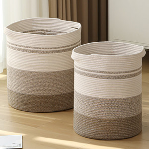 Cotton Rope Storage Basket Round White And Gray Tricolor <b>Laundry</b> Organizer For Bedroom Entryway Closet Storage - Product Image 4