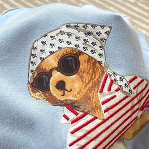 T-shirts à <span class=keywords><strong>manches</strong></span> <span class=keywords><strong>courtes</strong></span> pour femmes, nouveau style d'été, tissu en coton pur avec imprimé ours et broderie rayée - Product Image 6