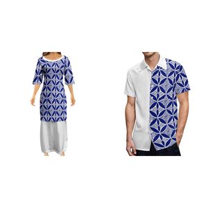 Vestido de talla grande para mujer y hombre, conjunto de traje de 2 piezas con patrón de Tatau Puletasi Tribal polinesiano, venta al por mayor - Product Image 3