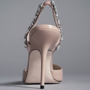 Scarpe da Donna con Tacco a Spillo, in Pelle Verniciata/Raso, con Pietre, Punta Affusolata, Colore Tan - Product Image 2