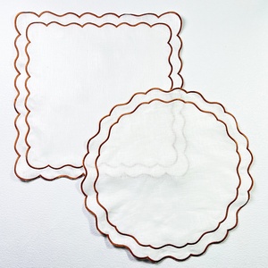 Double Embroidered Edge French Organic Flax Placemat Wedding <b>Table</b> <b>Cloth</b> <b>Linen</b> Napkins with Patterns French Luxury Dinner Mat - Product Image 3