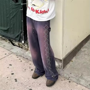 Conjunto Deportivo Vintage Personalizado para Hombre, Estilo Hip Hop, Pantalones Holgados Deslavados al Sol, Lavado Monkey, con Pedrería, Elástico, 100% Algodón, Servicio OEM - Product Image 4