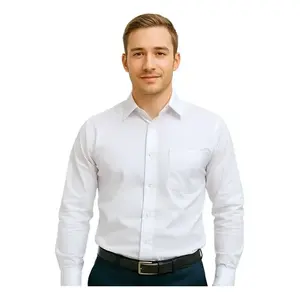 Cavechi <b>Men's</b> Anti-Wrinkle 100% Cotton Poplin <b>Dress</b> <b>Shirt</b> Stand Collar Long Sleeve Solid Color Summer Casual Formal <b>Shirt</b> ODM - Product Image 1