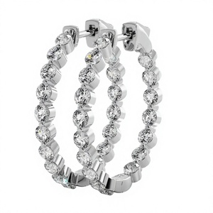 ต่างหูห่วงเพชรทรงกลมชุบทอง 18K 14K ดีไซน์หรูหรา ประดับเพชรรอบวง แบบ Huggie Hoops เหมาะสำหรับงานแต่งงาน ของขวัญเครื่องประดับชั้นดีสำหรับผู้หญิง - Product Image 2