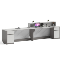 Bureau de réception rond moderne en marbre avec éclairage LED, finition blanche, pour hôpital, bureau, hall d'entrée