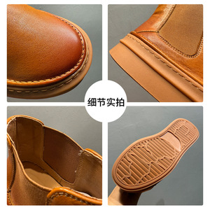 Botas Chelsea de cuero vacuno para hombre, suela gruesa, aumento de altura, punta redonda, sin cordones, botas cortas informales, moda de otoño e invierno - Product Image 4