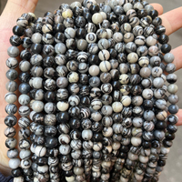Cuentas de jaspe de red negra Natural para fabricación de joyas, cuentas de jaspe de 4-12mm, redondas, lisas, negras, venta al por mayor