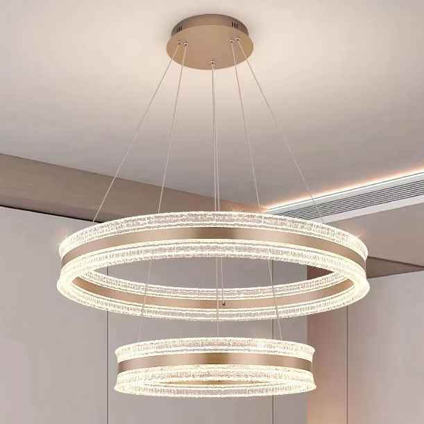 Modern Minimalist Round Acrylic Pendant Light for Dining Kitchen Bedroom & Living Room LED Source Iron Base Chandelier