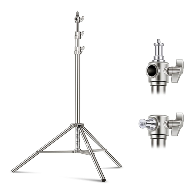 NEEWER 7.2ft/2.2m Stainless Steel Light Stand Spring Cushioned Heavy Duty Photography Tripod Stand with 1/4 to 3/8 Screw Adapter
