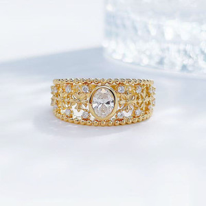 <span class=keywords><strong>Bague</strong></span> de fiançailles ovale artistique en or jaune 18 carats avec diamant de laboratoire et breloque <span class=keywords><strong>fleur</strong></span> pour femme – Nouveauté tendance - Product Image 4