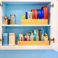 Organisateur de placard de cuisine en bois pour couvercles de contenants alimentaires, avec séparateurs réglables, tiroir de rangement en bambou