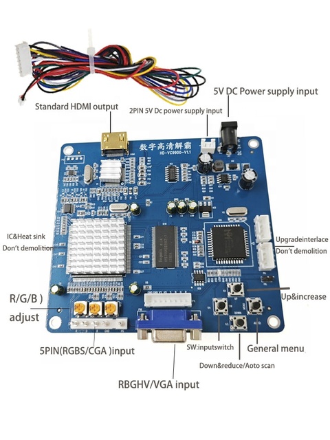 RGB/CGA/EGA/YUV Converter Board for /VGA/LCD HD Video Signal Arcade Game Machine with Plastic Construction English Support