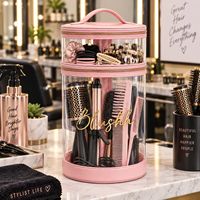 Sac de rangement cosmétique en PVC transparent à double couche, grande capacité, étui de rangement portable pour outils capillaires, maquillage