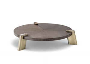 Mesa de madera sólida tradicional, mesa de centro con base de latón fino, redondo, gris, primitivo - Product Image 2