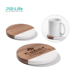 PYD Life 10 cm 프로모션 도매 조각 고품질 라운드 대리석 나무 컵 받침