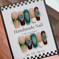 Nouveaux faux ongles à presser faits à la main, longs, carrés, avec paillettes, 10 pièces, de haute qualité, fleurs 3D, chrome, fournisseur d'ongles artificiels