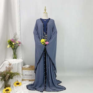 Lightweight Moroccan Chiffon <b>Long</b> <b>Kaftan</b> Dubai Abaya Style With Black Lace White Pearls for Muslim Women 1653# - Product Image 2