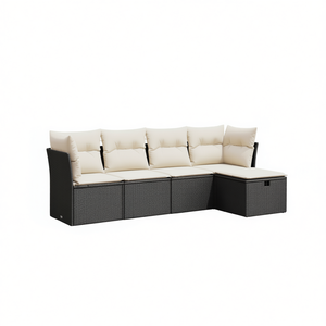 Cream White And Black <b>Rattan</b> Garden <b>Sofa</b> Set With Cushions Outdoor Furniture 4 Seater Contemporary Design - Product Image 1