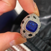 Bague de couple pour femme en argent 925 plaqué or, saphir bleu synthétique, corindon bleu royal, motif léopard, incrustation de luxe léger