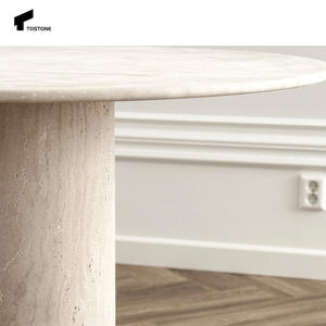 Tostone Nouveau Design Contemporain Beige <span class=keywords><strong>Table</strong></span> à manger ronde en travertin Pied cylindrique <span class=keywords><strong>Table</strong></span> ronde en travertin Ensemble pour salles à manger - Product Image 4