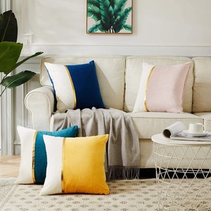 Vỏ gối vuông màu trắng 50*50 inch cho ghế sofa, giường, vỏ gối nhung mềm mại có tua rua trang trí phòng khách, phòng ngủ - Product Image 1