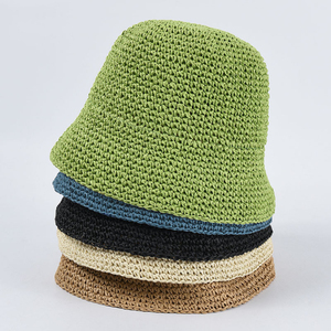 Bán Buôn Mùa Hè Giấy Rơm <span class=keywords><strong>Hat</strong></span> Tay Crochet Xô <span class=keywords><strong>Hat</strong></span> Màu Xanh Lá Cây Màu Có Thể Gập Lại Sun <span class=keywords><strong>Hat</strong></span> - Product Image 1
