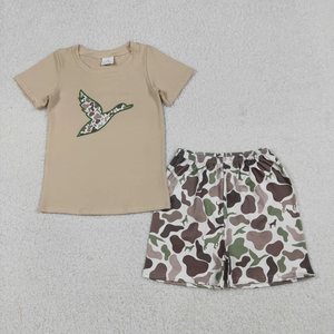 Ensemble de vêtements d'été pour bébé garçon, T-shirt à manches courtes avec applique canard et short camouflage, 2 pièces, barboteuse bulle - Product Image 2