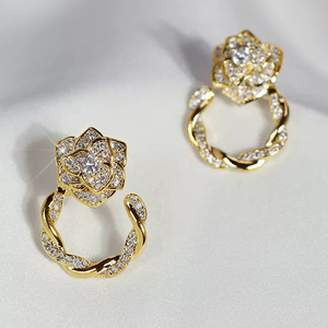 Orecchini Diamantati in Oro 18K Massiccio con Diamanti Naturali Taglio Brillante Rotondo, Gioielli Romantici da Sposa per Donna - Product Image 5