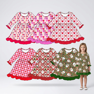 Robe trapèze mi-longue respirante en polyester/coton pour filles, imprimé personnalisé Cœur de la Saint-Valentin, Noeud, Père Noël, pour l'été - Product Image 1