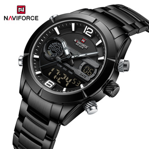 Reloj Analógico de Cuarzo NAVIFORCE 9232 <span class=keywords><strong>BBB</strong></span> Totalmente Negro con Esfera Grande de Acero Inoxidable para Hombre, Reloj de Pulsera Digital LCD para Hombre con Manecillas Luminosas - Product Image 1