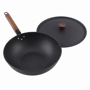 <span class=keywords><strong>Wok</strong></span> de Hierro Fundido de Alta Calidad con Mango de Madera, 30/32 cm, Equipo para Restaurantes y Hoteles, Sartén para Freír - Product Image 2