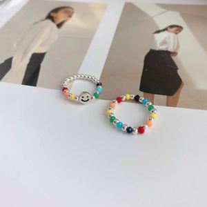 Dylam - Bague ajustable pour femme en argent sterling 925 rhodié, motif visage souriant perlé, tendance et très prisée - Product Image 2