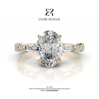 Bague de fiançailles en moissanite VVS ovale conique baguette 2 carats, en argent sterling 925 plaqué or 18 carats, bijoux personnalisés pour femmes