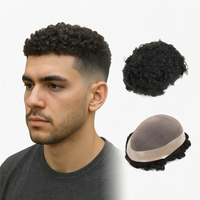 Prothèse capillaire homme bouclée afro en cheveux naturels, système de remplacement capillaire en dentelle française avec contour en PU, postiche noir naturel pour hommes