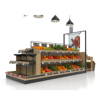 Modern ontworpen dubbelzijdige houten displaystandaard voor vers fruit en groenten, supermarkt rek, heavy duty, groothandel uit de fabriek