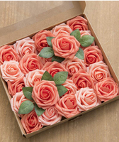 Roses de corail mélangées de fleurs artificielles 25PCS Real Looking Flower Box Set avec tige pour centres de table de mariage et décorations de table