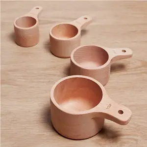 Мерный стакан из бука, японская деревянная мерная чашка, мерный стакан из акации, набор из 4 штук, мерная ложка для кофе