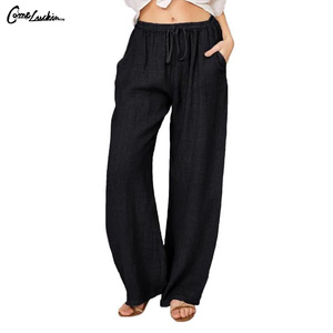 <span class=keywords><strong>Pantaloni</strong></span> larghi Casual in <span class=keywords><strong>cotone</strong></span>-<span class=keywords><strong>lino</strong></span> con Logo personalizzato a vita alta <span class=keywords><strong>pantaloni</strong></span> larghi con coulisse - Product Image 6