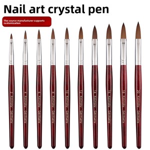 OEM <b>Red</b> Wood Handle Kolinsky Acrylic Nail Brush Custom Logo Manicure Painting Brush for Salon - Product Image 1
